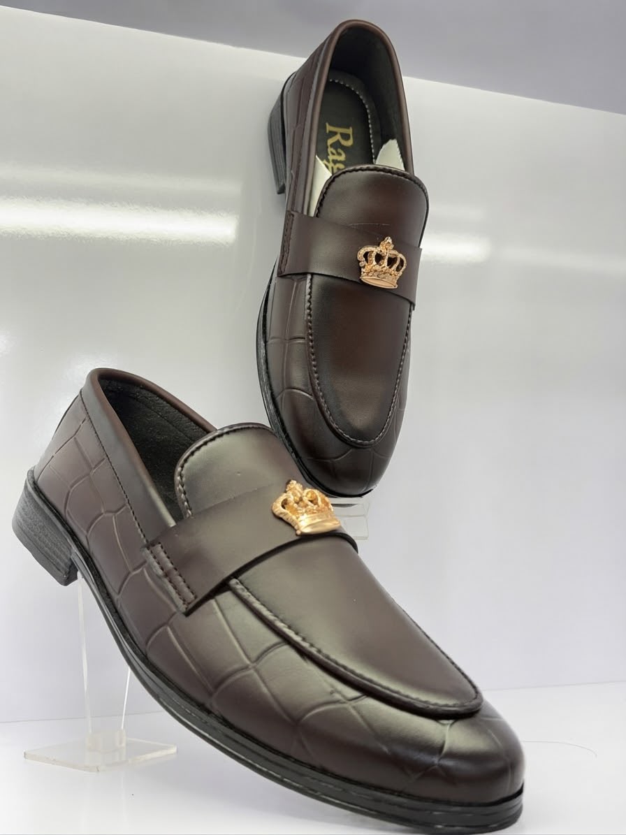 Men's Black Crown Design Loafers | Premium Formal Slip-On Shoes