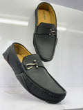 Men's Black Casual Loafers | Stylish Buckle Detail Slip-On Shoes
