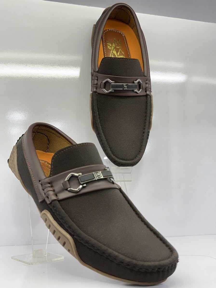 Men's Brown Casual Loafers | Stylish Metal Detail Slip-On Shoes