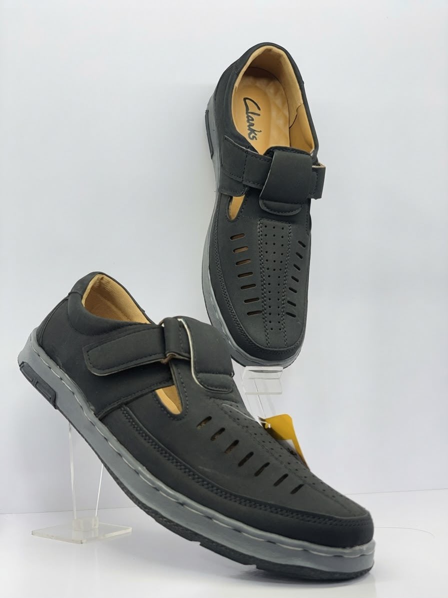 Premium Black Casual Sandals with Velcro Strap for Men