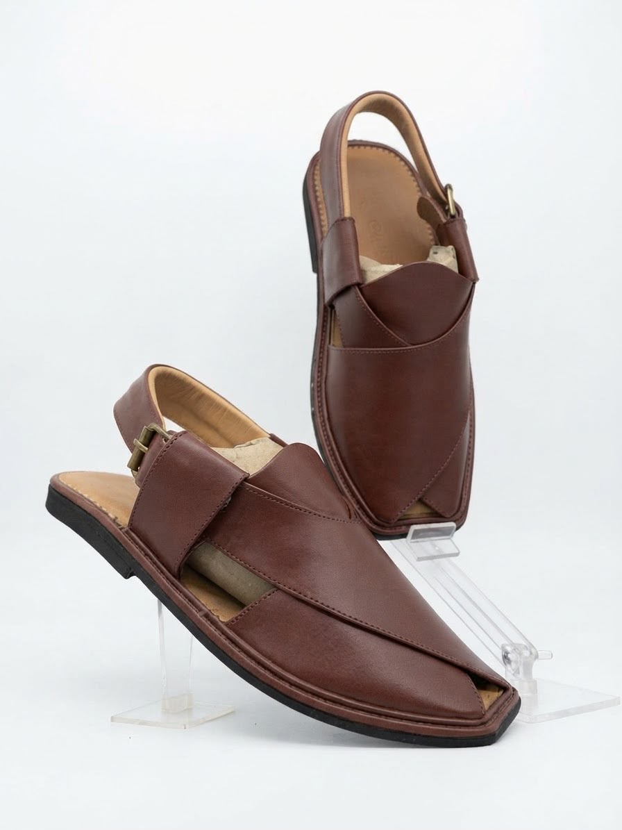 Premium Dark Brown Leather Traditional Peshawari Chappal for Men
