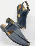 Premium Blue Leather Traditional Peshawari Chappal for Men