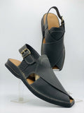 Premium Black Leather Traditional Peshawari Chappal for Men