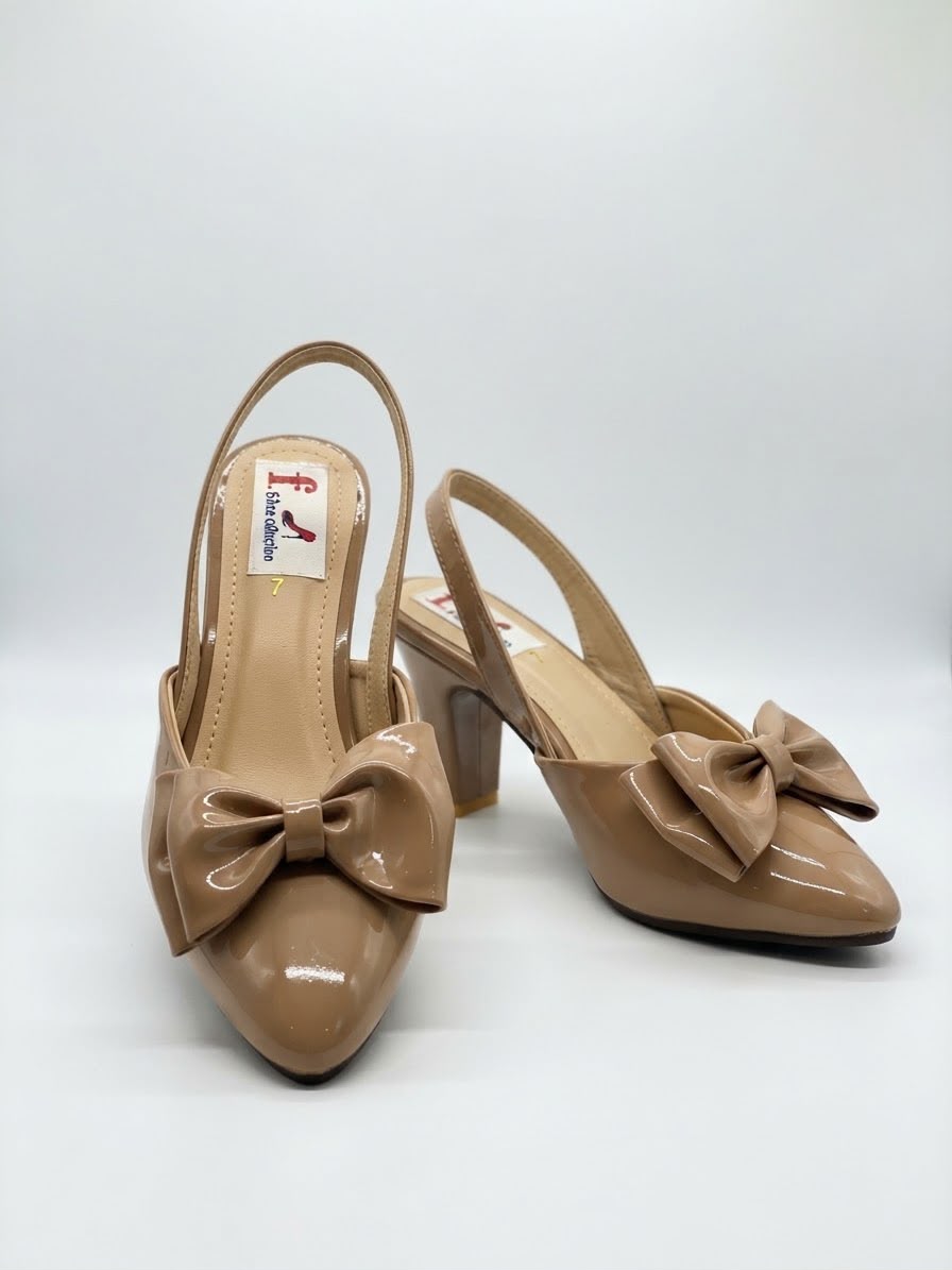 Elegant Nude Bow Accent Block Heel Pumps for Women