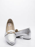 Elegant Silver Metallic Buckle Block Heel Pumps for Women