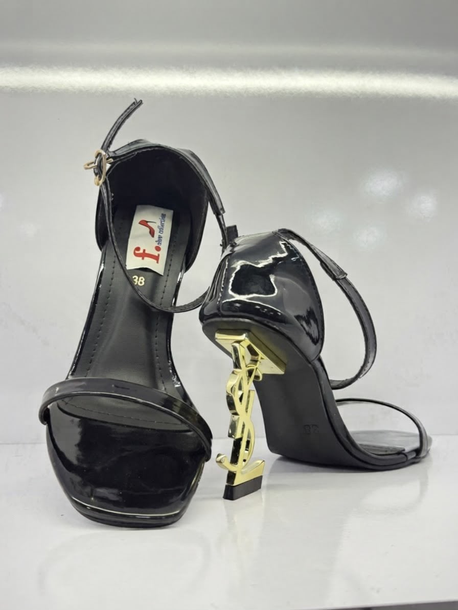 Luxurious Black Monogram Heel Strappy Sandals for Women
