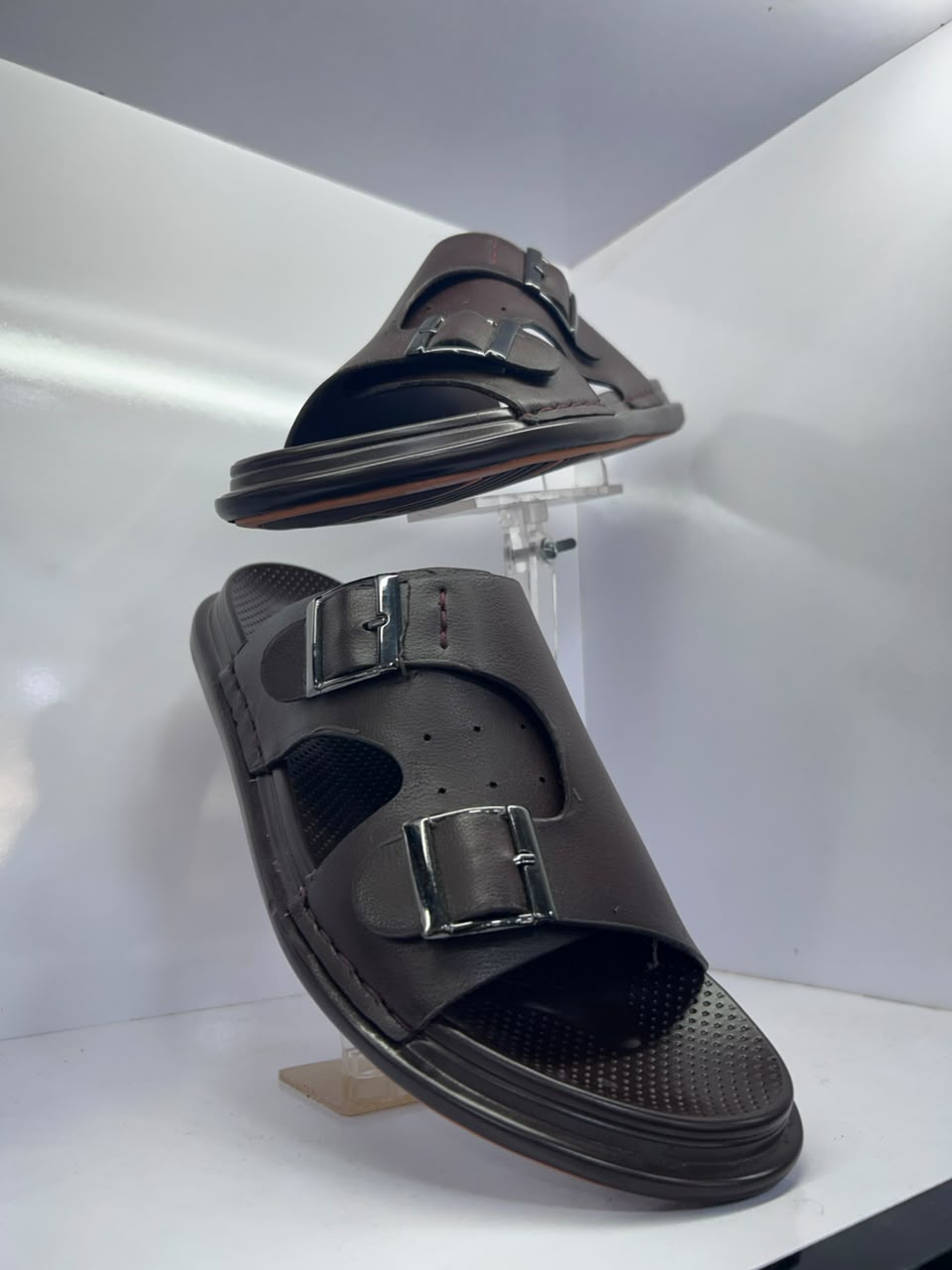 Men's Double Buckle Dark Brown Sandals / Chappal